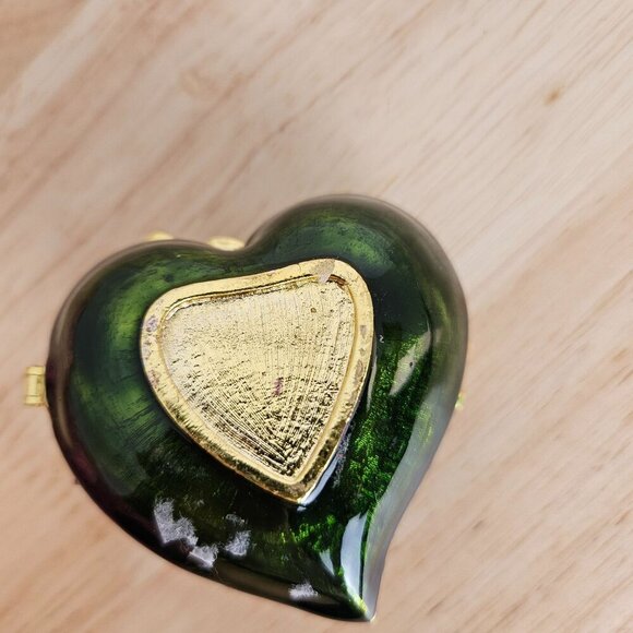 Enamel Heart Butterfly Flower Trinket Box With Rhinestones Hinged Lid Gold - Picture 8 of 8